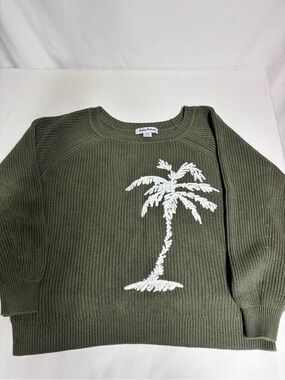 Tommy Bahama Women’s M Olive Green Palm Tree Embroidered Cotton Sweater